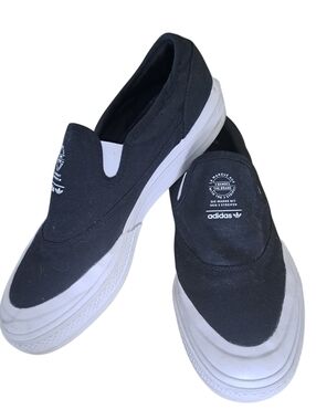ADIDAS NIZZA RF SLIP ON platform sneakers black canvas loafers skateboard Men 9